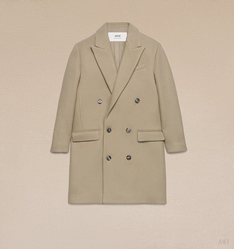 Ami Paris Double Breasted Coat Champagne Homme | GQN-16151565