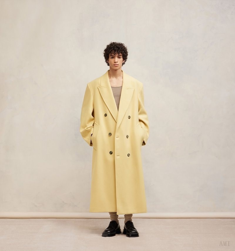 Ami Paris Double Breasted Oversized Coat Jaune Clair Blanche Homme | OKL-02554134