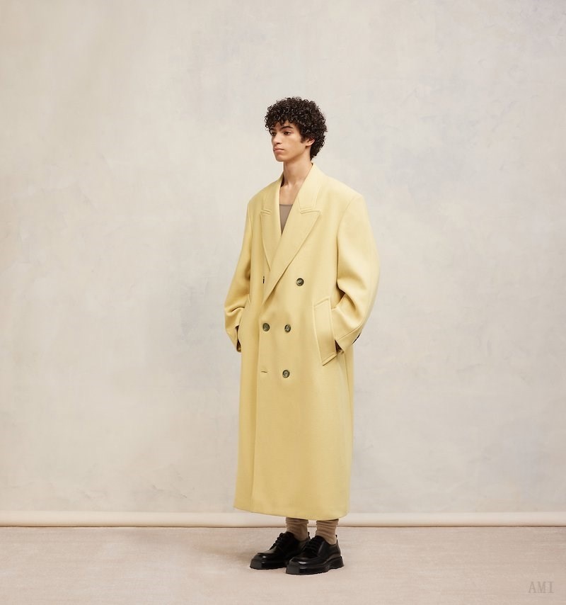 Ami Paris Double Breasted Oversized Coat Jaune Clair Blanche Homme | OKL-02554134