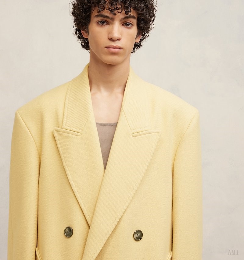 Ami Paris Double Breasted Oversized Coat Jaune Clair Blanche Homme | OKL-02554134