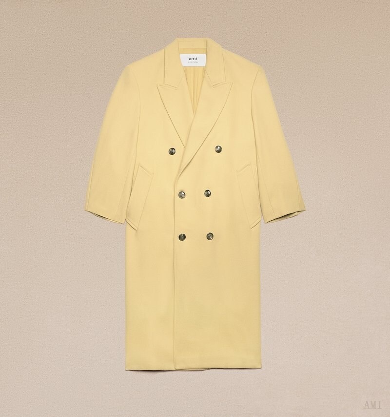 Ami Paris Double Breasted Oversized Coat Jaune Clair Blanche Homme | OKL-02554134