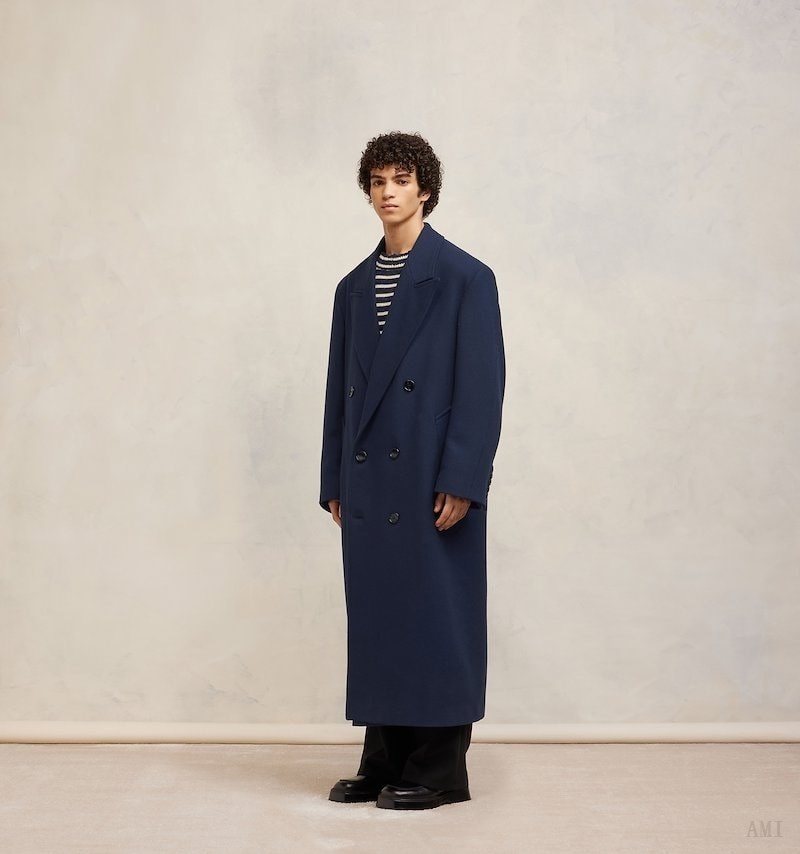 Ami Paris Double Breasted Oversized Coat Bleu Homme | QJL-28866337