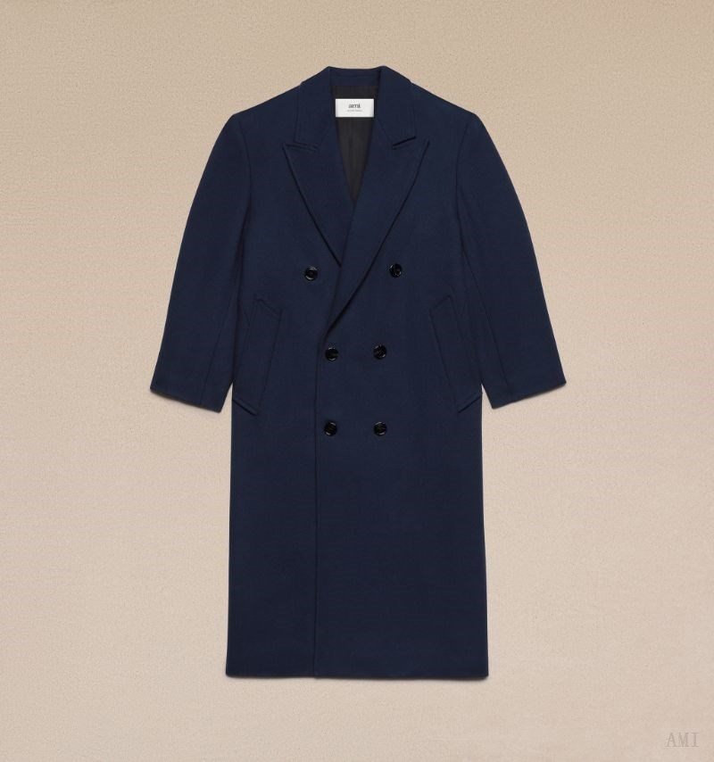 Ami Paris Double Breasted Oversized Coat Bleu Homme | QJL-28866337