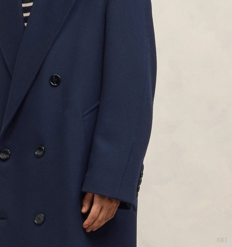 Ami Paris Double Breasted Oversized Coat Bleu Homme | QJL-28866337