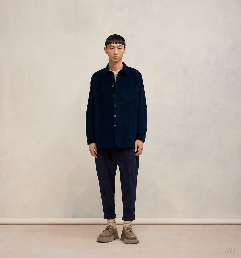 Ami Paris Oversize Overshirt With Patch Pocket Bleu Homme | BFK-05228820