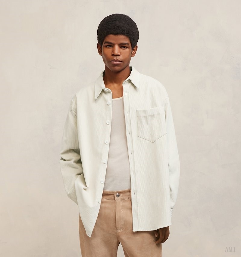 Ami Paris Oversize Overshirt With Patch Pocket Blanche Homme | ZBF-58088440