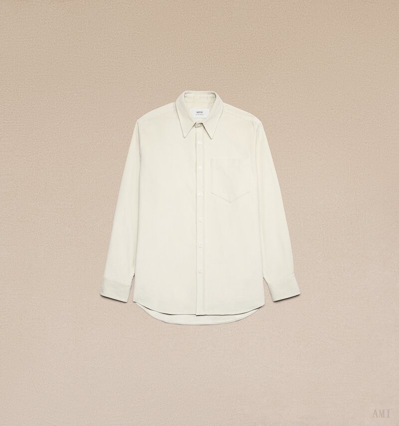 Ami Paris Oversize Overshirt With Patch Pocket Blanche Homme | ZBF-58088440