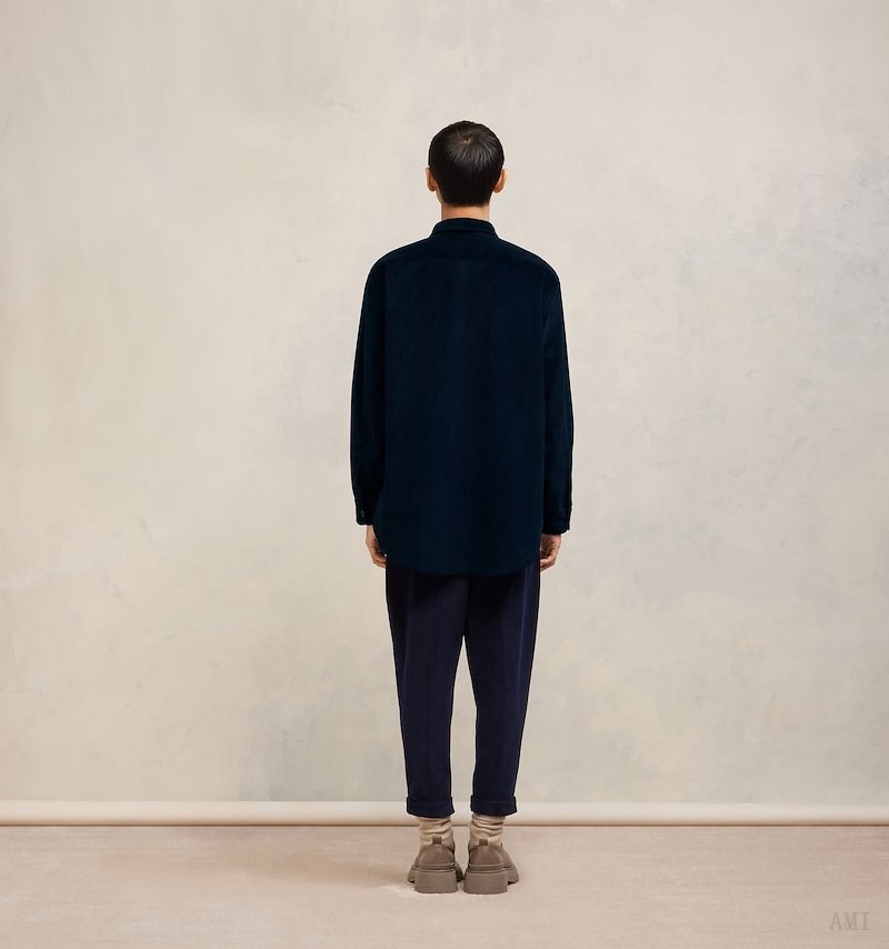 Ami Paris Oversize Overshirt With Patch Pocket Bleu Homme | BFK-05228820