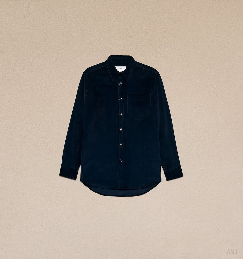 Ami Paris Oversize Overshirt With Patch Pocket Bleu Homme | BFK-05228820