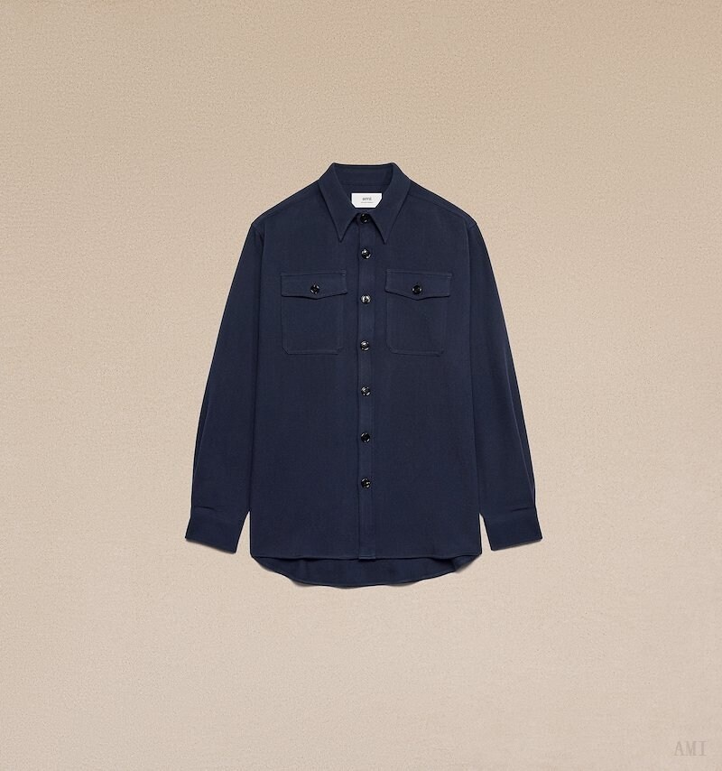 Ami Paris Overshirt With Chest Pocket Bleu Homme | FAO-71188904