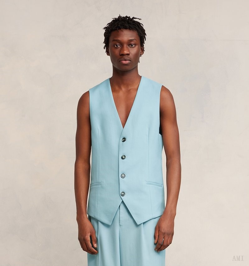 Ami Paris Waistcoat Turquoise Homme | EBQ-79391898