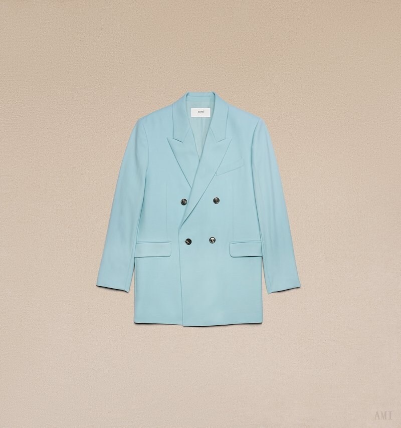 Ami Paris Double Breasted Oversized Jacket Turquoise Homme | WAM-79418711