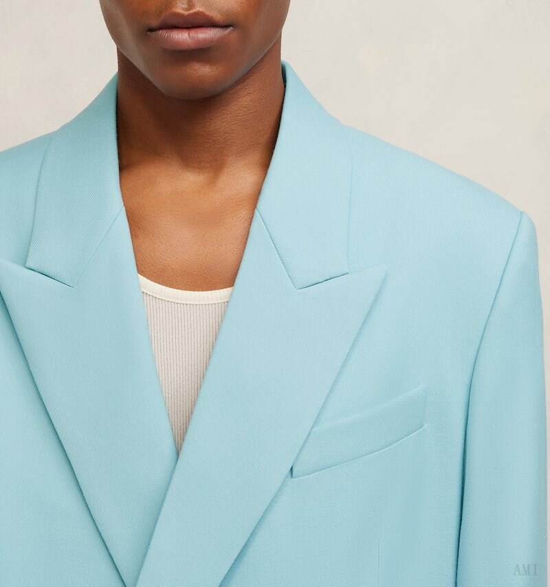 Ami Paris Double Breasted Oversized Jacket Turquoise Homme | WAM-79418711