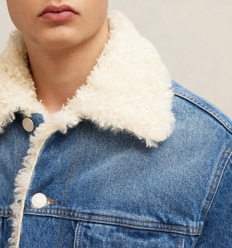 Ami Paris Trucker Jacket Doublée With Synthétique Fur Bleu Homme | VDM-13170719