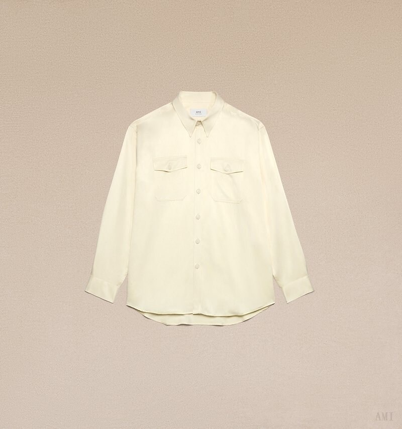 Ami Paris Overshirt With Chest Pocket Blanche Homme | WUT-73828491