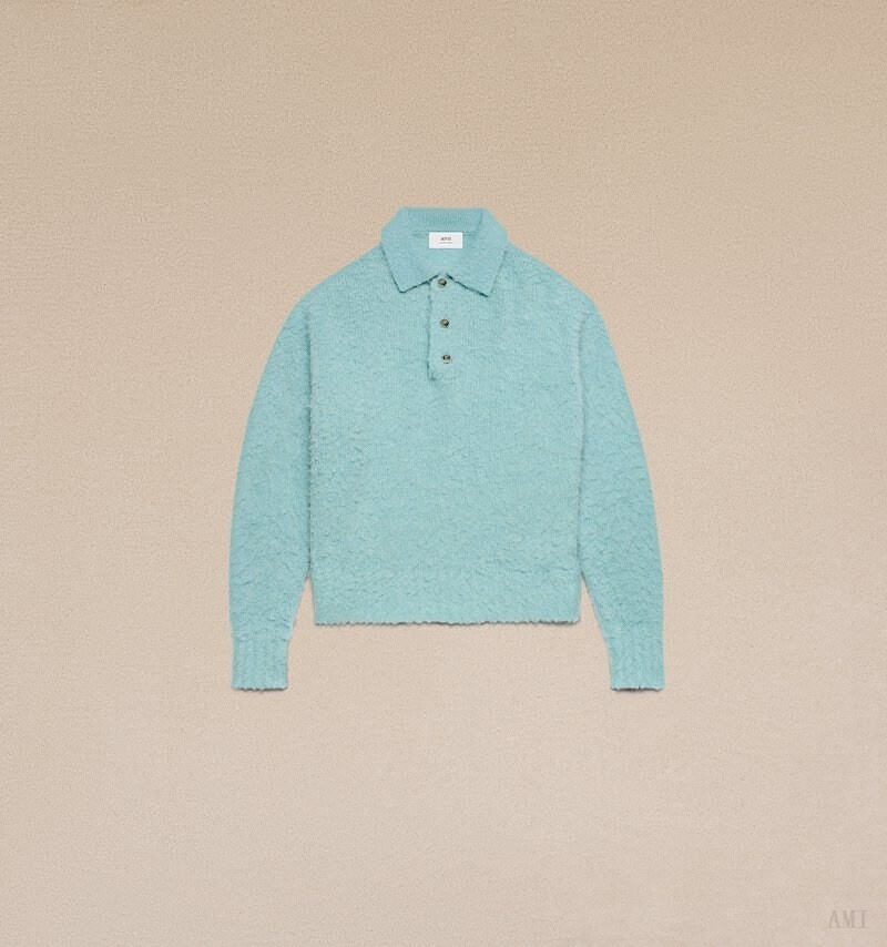 Ami Paris Polo Pull Turquoise Homme | UHV-52290878