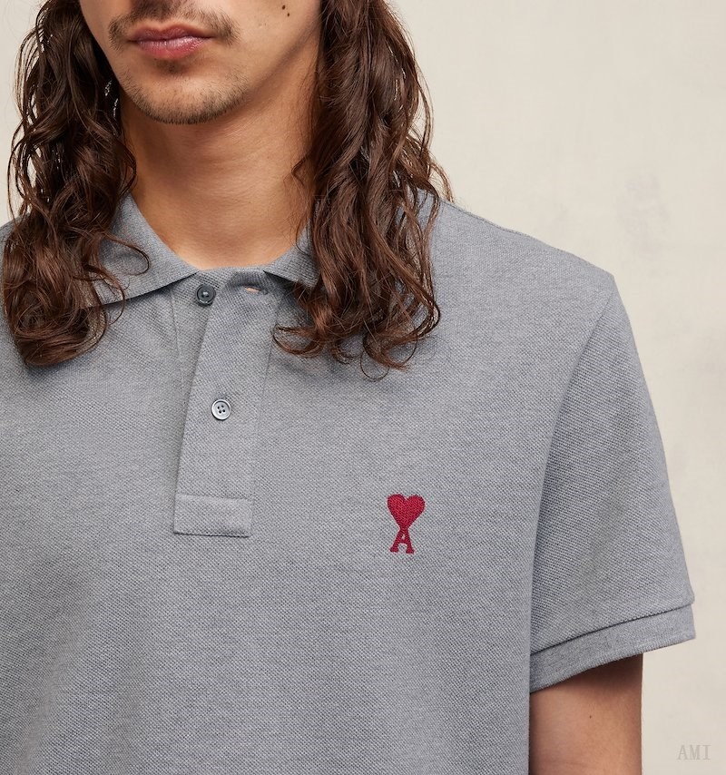 Ami Paris Ami De Coeur Polo Shirt Grise Homme | VPW-44984876