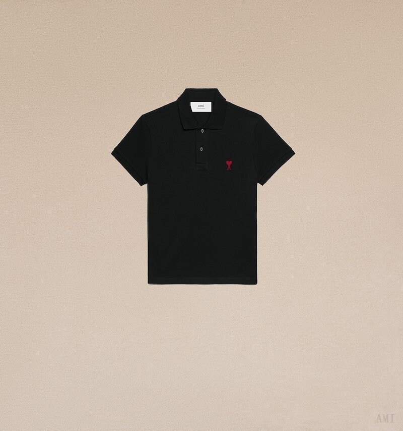 Ami Paris Ami De Coeur Polo Shirt Noir Homme | GDN-00047411