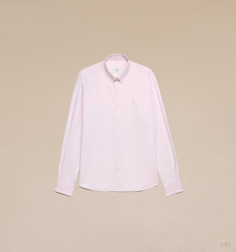 Ami Paris Buttown Down Shirt Beige Rose Homme | DWA-01579756