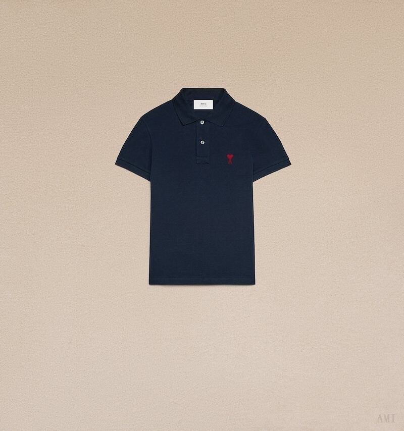 Ami Paris Ami De Coeur Polo Shirt Bleu Homme | JDG-36008258