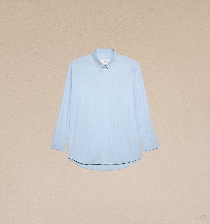 Ami Paris Button Down Shirt Bleu Blanche Homme | ABP-88115802