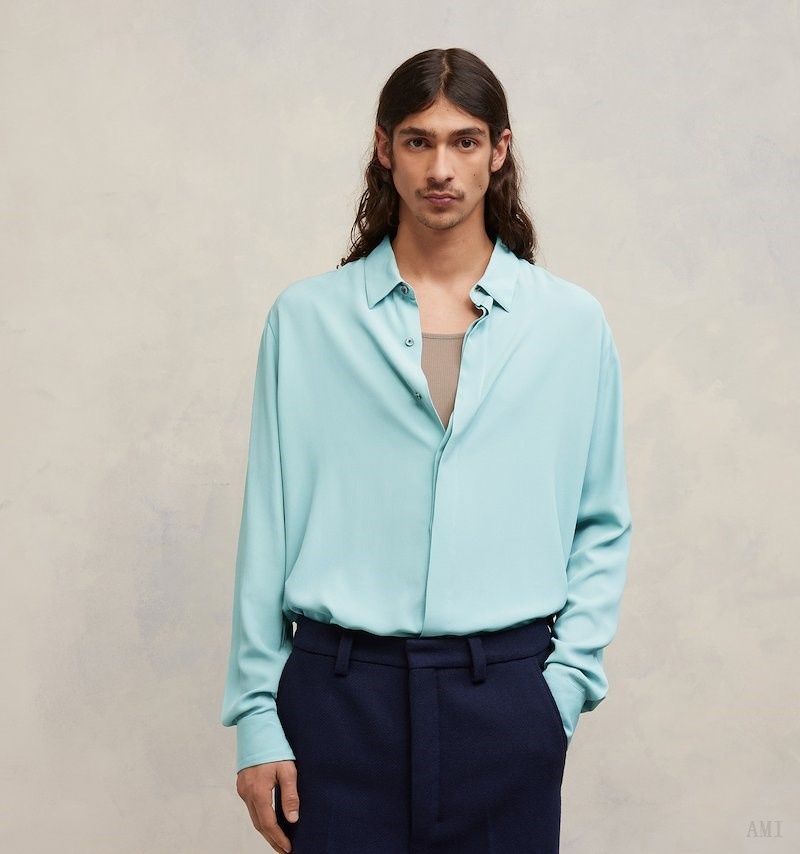 Ami Paris Hidden Tab Shirt Turquoise Homme | MMJ-82720953