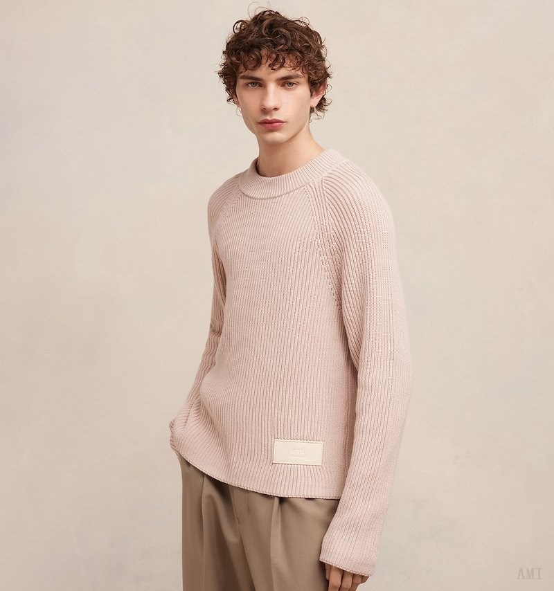 Ami Paris Ami Alexandre Mattiussi Crew Neck Pull Beige Rose Homme | HVX-34529670