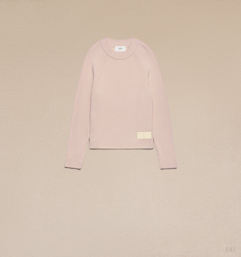 Ami Paris Ami Alexandre Mattiussi Crew Neck Pull Beige Rose Homme | HVX-34529670