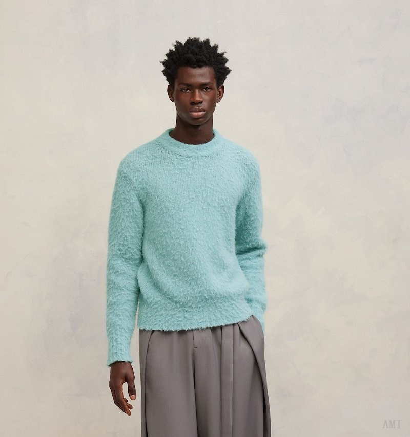 Ami Paris Crew Neck Pull Turquoise Homme | AEP-62198508