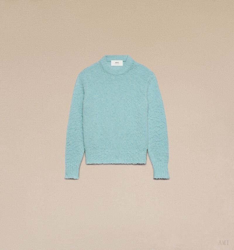 Ami Paris Crew Neck Pull Turquoise Homme | AEP-62198508