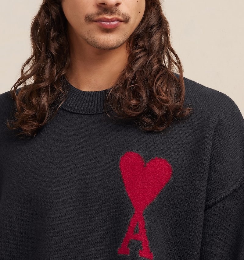 Knitwear Ami Paris Red Ami de Coeur Pull Noir Rouge Homme | WUC-26680085