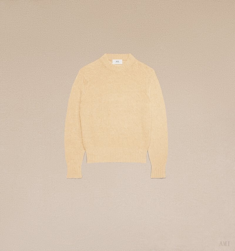 Ami Paris Crew Neck Pull Jaune Clair Blanche Homme | AKR-55764393