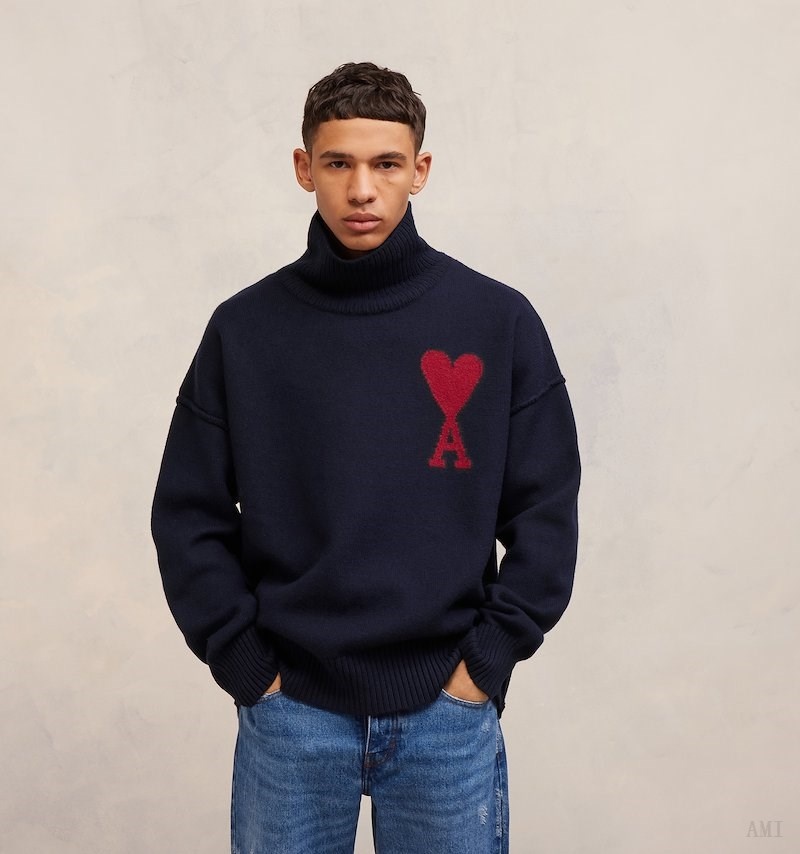 Ami Paris Red Ami de Coeur Pull Bleu Rouge Homme | ZJP-85596057