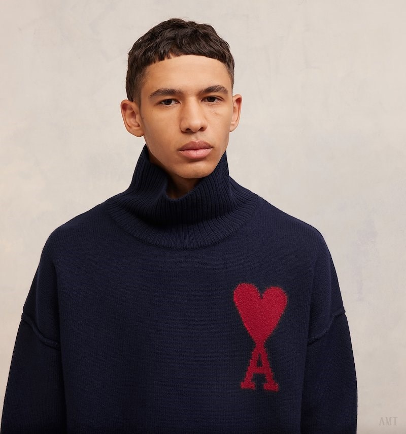 Ami Paris Red Ami de Coeur Pull Bleu Rouge Homme | ZJP-85596057