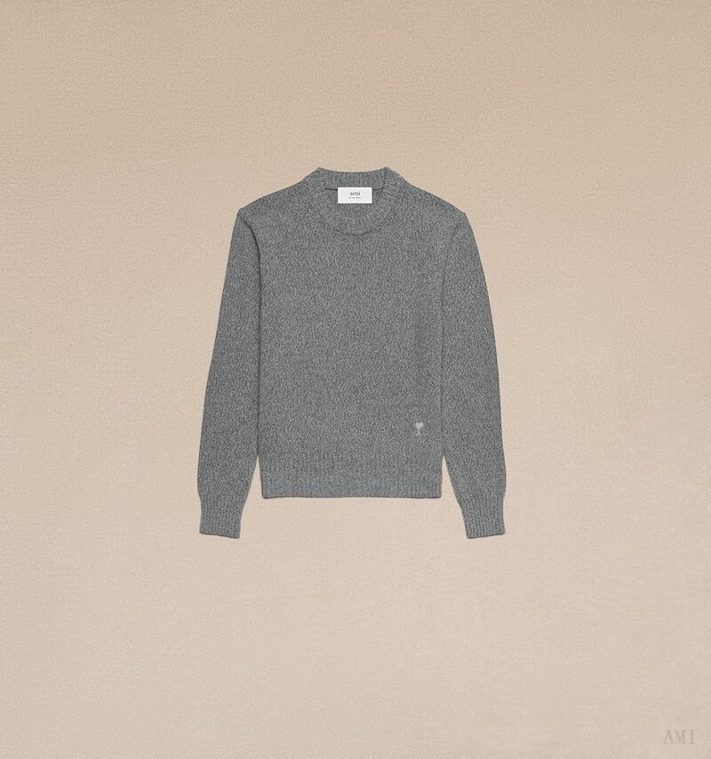 Ami Paris Tonal Ami De Coeur Crew neck Pull Grise Homme | UDR-24907316