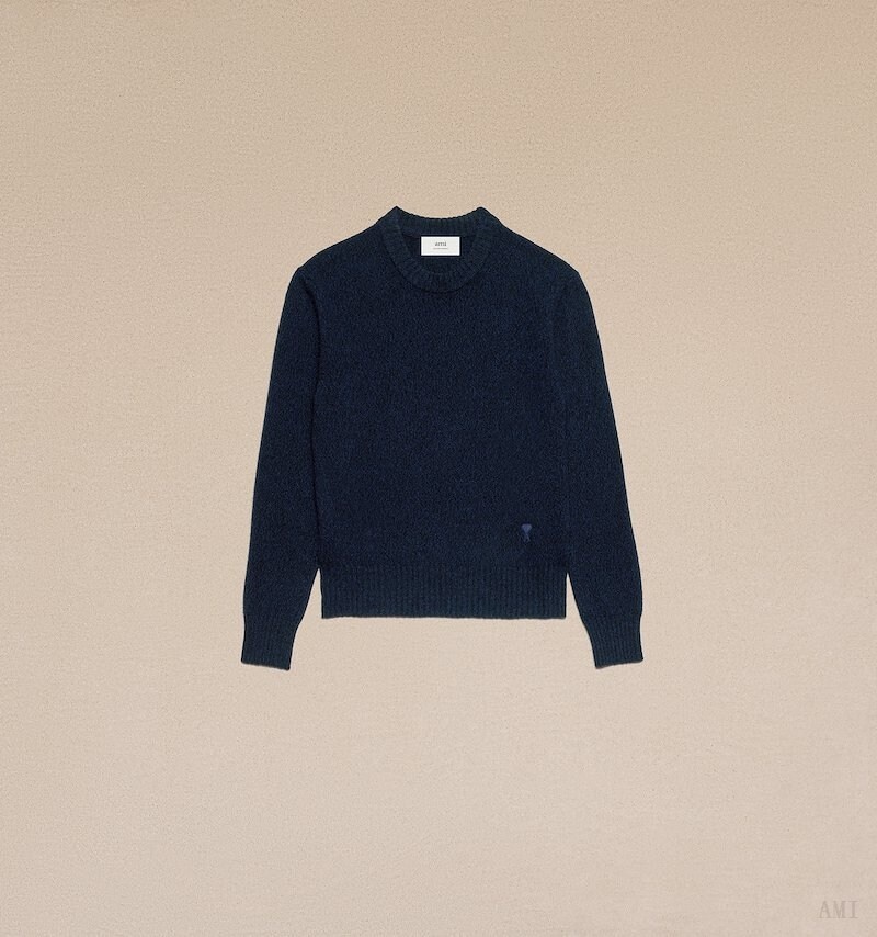 Ami Paris Tonal Ami De Coeur Crew neck Pull Bleu Homme | CFU-14995859