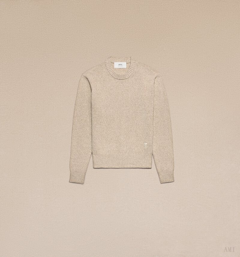 Ami Paris Tonal Ami De Coeur Crew neck Pull Champagne Homme | LOX-18883742