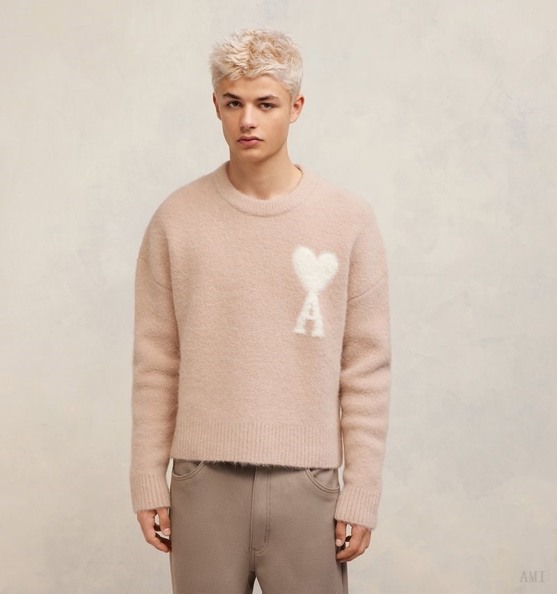 Knitwear Ami Paris Cloudy Laine Ami de C?ur Pull Rose Blanche Homme | RMA-82684808