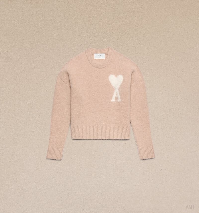 Knitwear Ami Paris Cloudy Laine Ami de C?ur Pull Rose Blanche Homme | RMA-82684808