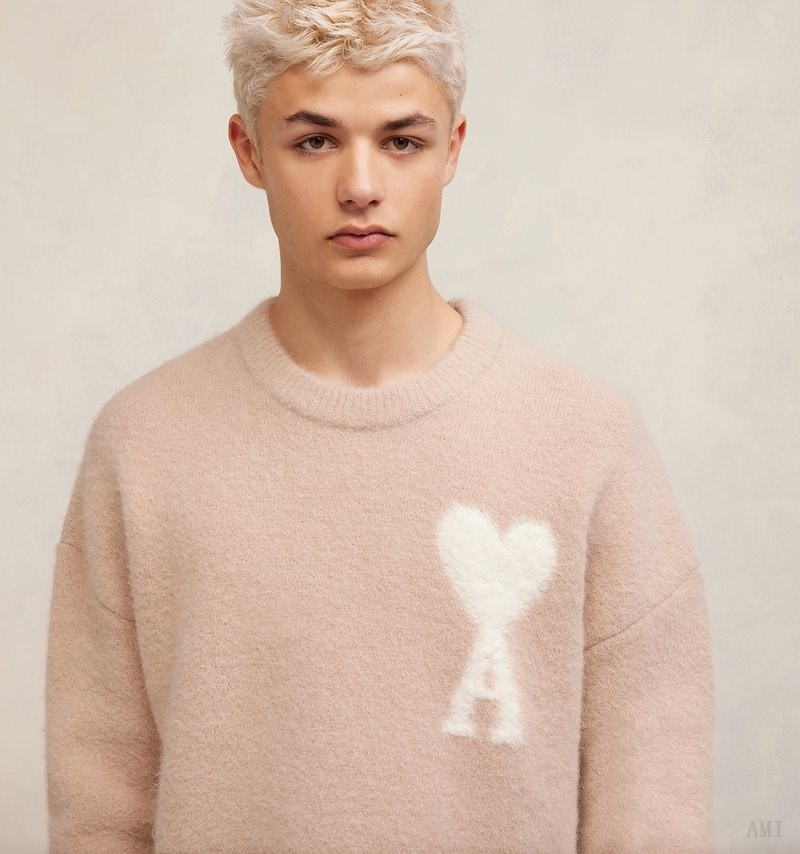 Knitwear Ami Paris Cloudy Laine Ami de C?ur Pull Rose Blanche Homme | RMA-82684808