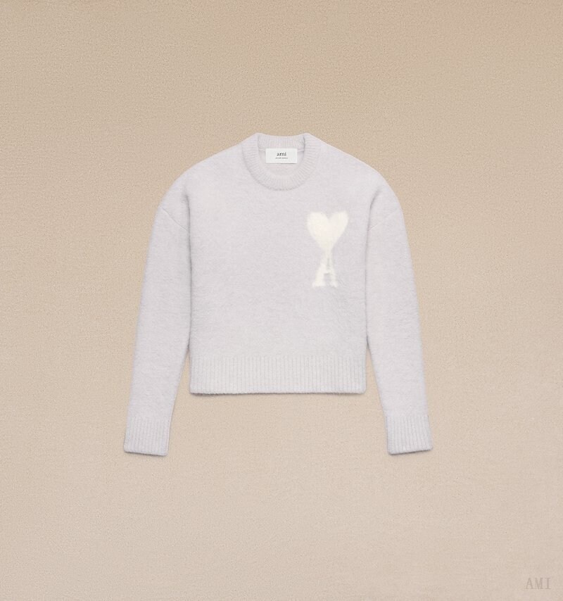 Knitwear Ami Paris Cloudy Laine Ami de C?ur Pull Grise Blanche Homme | WTH-50798498