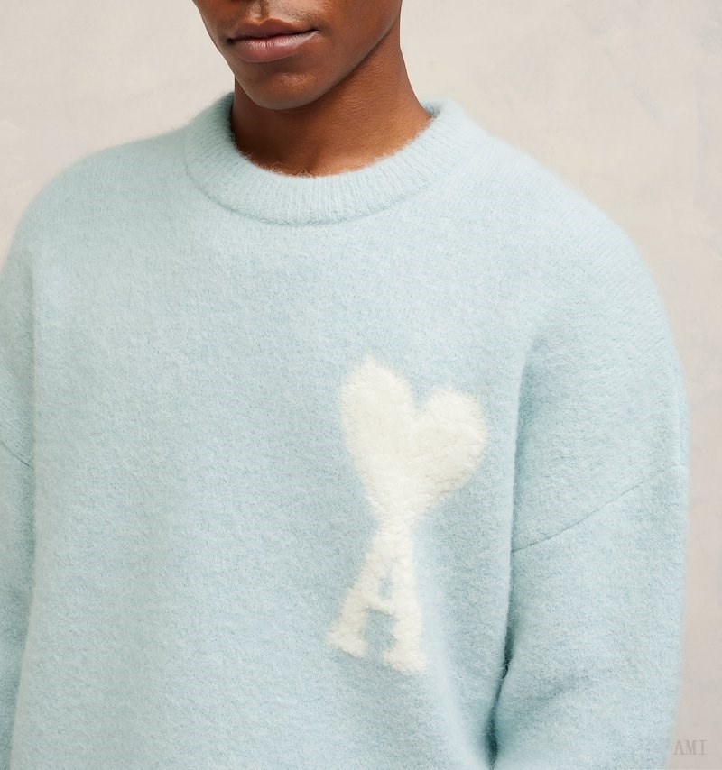 Knitwear Ami Paris Cloudy Laine Ami de C?ur Pull Turquoise Blanche Homme | IJT-09365738