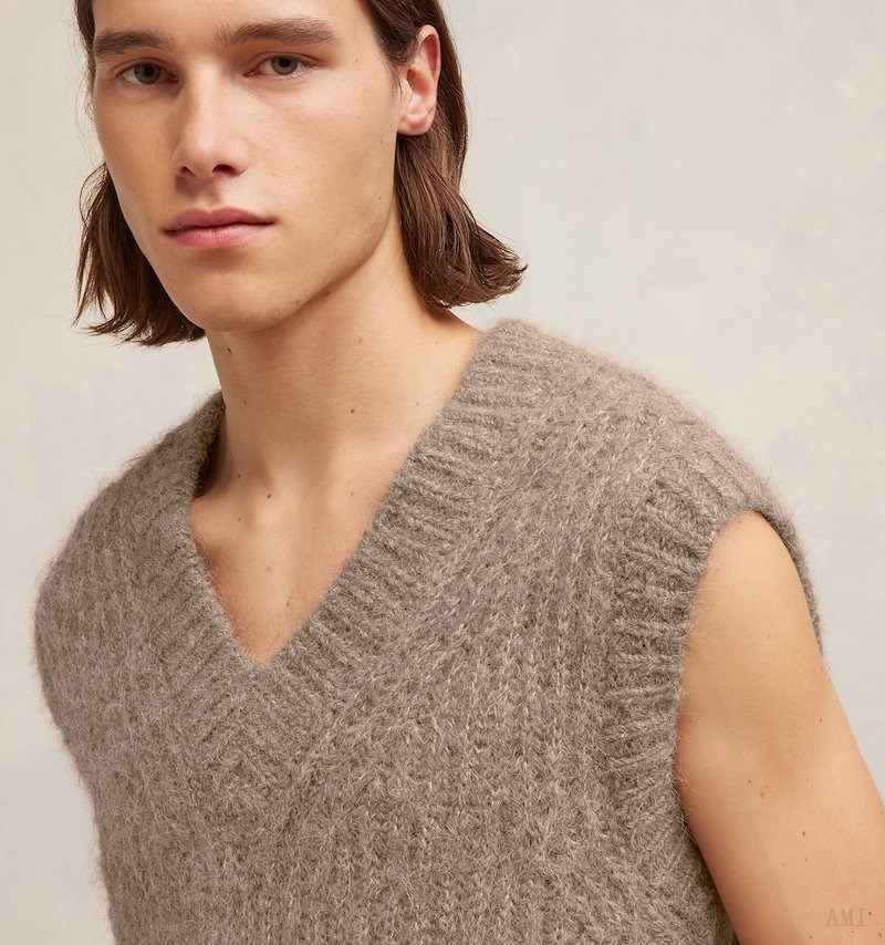 Knitwear Ami Paris Nervuré Chunky Pull Grise Marron Homme | NYL-79094468