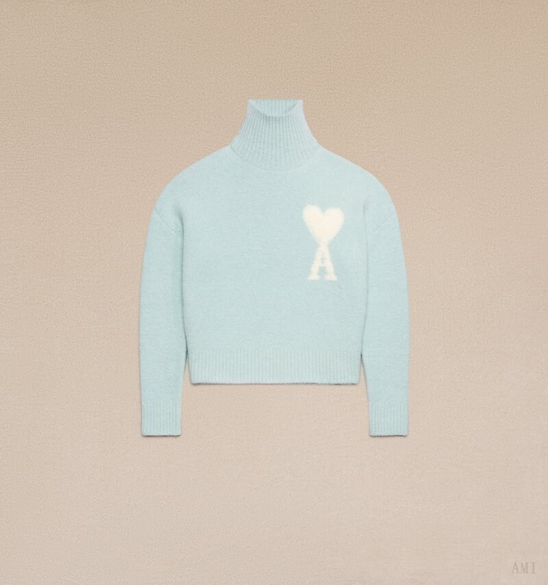 Knitwear Ami Paris Cloudy Laine Ami de C?ur Pull Turquoise Blanche Homme | QFS-48019188