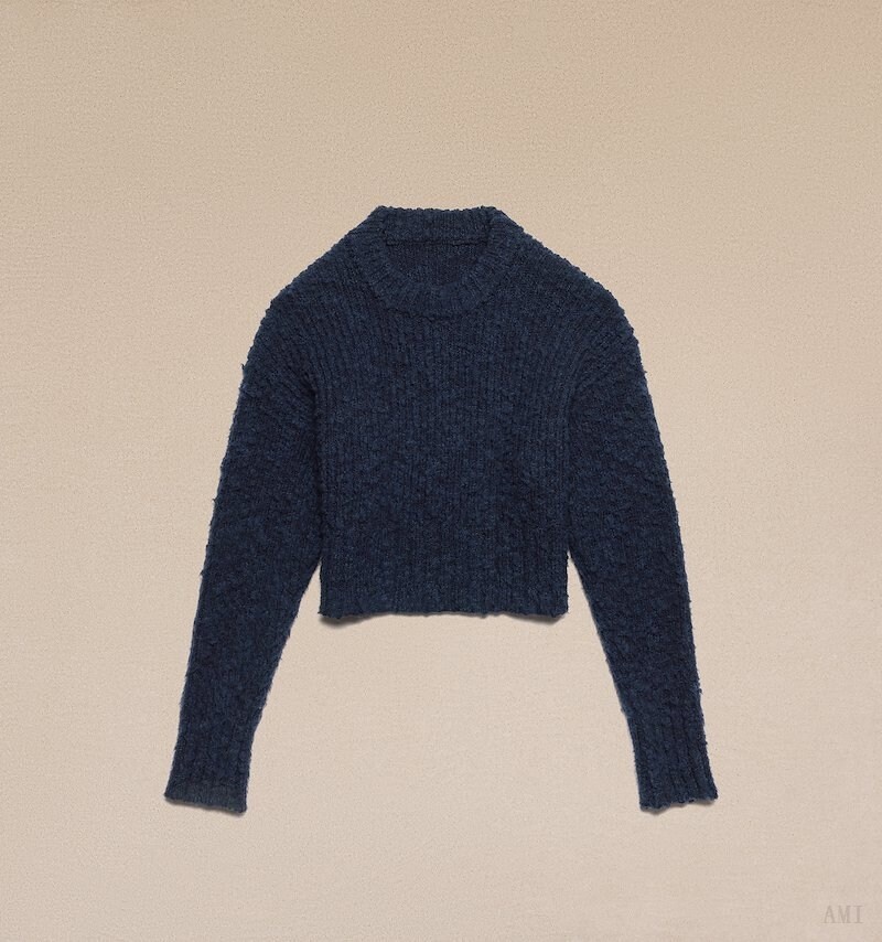 Knitwear Ami Paris Brushed Textured Pull Bleu Homme | PYB-91644708