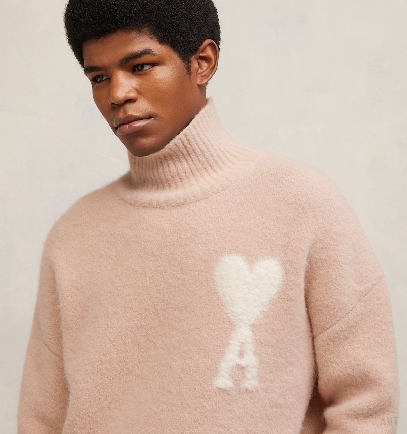 Knitwear Ami Paris Cloudy Laine Ami de C?ur Pull Rose Blanche Homme | VXP-23377852