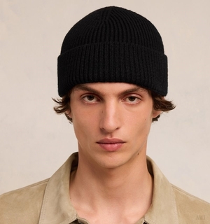 Ami Paris Red Ami de Coeur Beanie Noir Rouge Homme | ATS-04533880