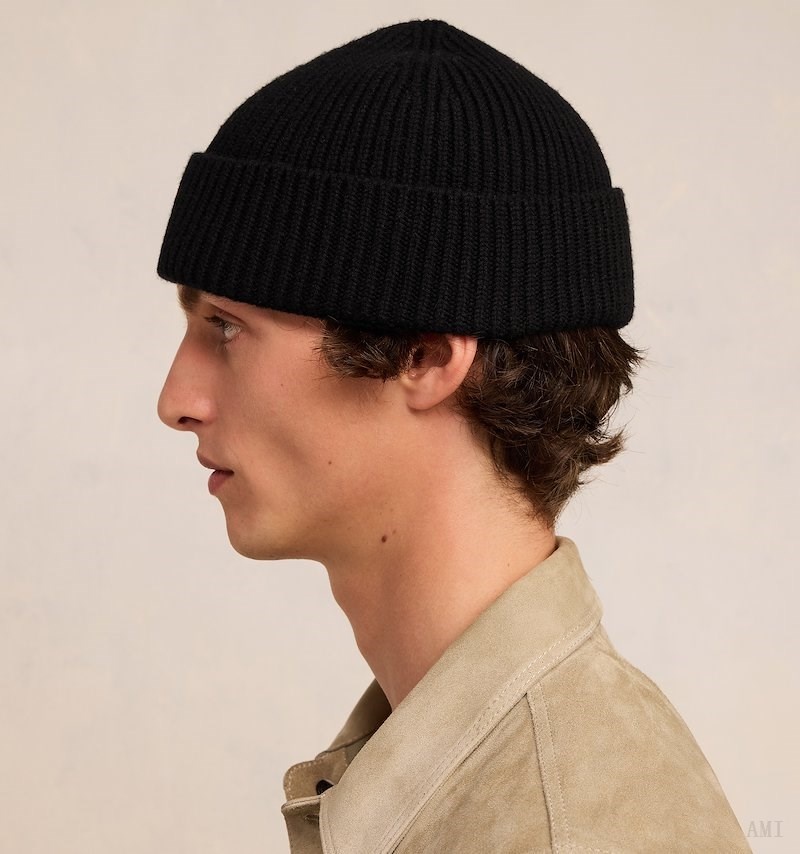 Ami Paris Red Ami de Coeur Beanie Noir Rouge Homme | ATS-04533880