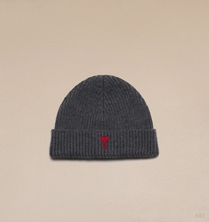 Ami Paris Red Ami de Coeur Beanie Grise Rouge Homme | PMH-53724774