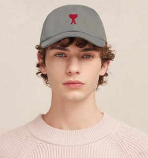 Ami Paris Red Ami De Coeur Embroidery Cap Grise Homme | AYC-44461887